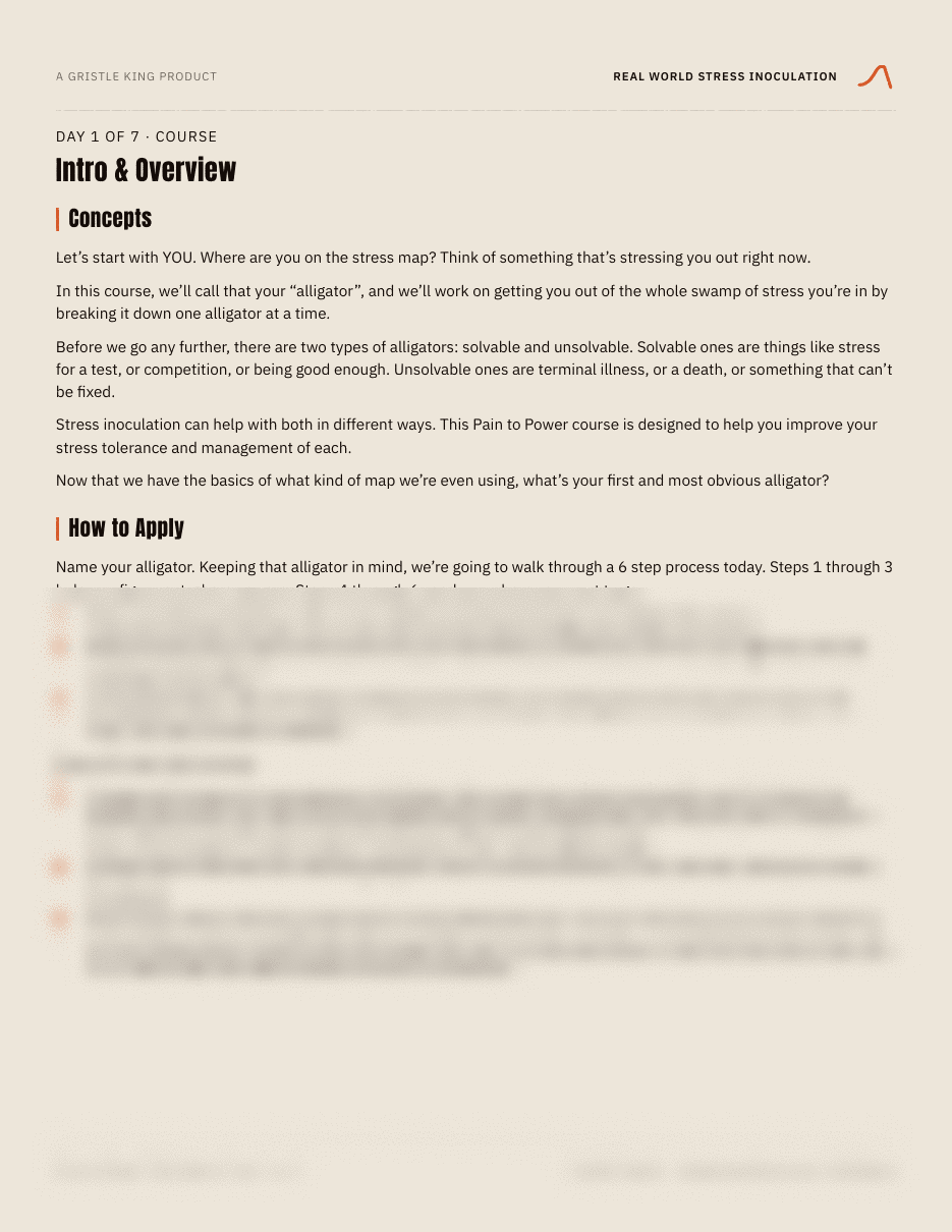 Day 1 course page: Concepts and How to Apply, the six step process for naming your alligator